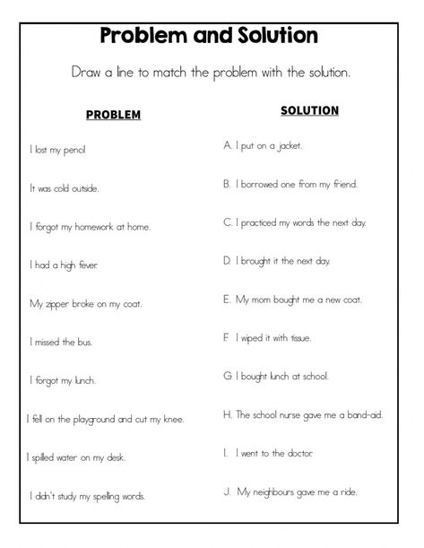 Problem And Solution Worksheet, Problem Solution Activities, Problem Solution Essay, Problem Solving Worksheet, Problem Solving Activities, Values Education, Story Elements, Problem Solution, Social Emotional Skills