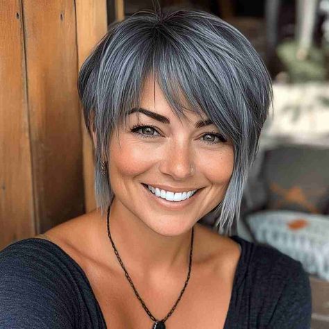 35 Stunning Hair Color Ideas For Short Hair That Will Transform Your Look! - Glamour Corner Gray And Purple Hair, Grey And Purple Hair, Silver And Blue Hair, Silver Purple Hair, Dark Silver Hair, Silver Hair Color Short, Trendy Hair Color Ideas, Purple Grey Hair, Color Ideas For Short Hair