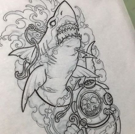 Hai Tattoo, Tier Tattoo, Tattoo Zeichnungen, Bird Sketch, Nautical Tattoo, Shark Art, Shark Tattoos, Geniale Tattoos, Desenho Tattoo