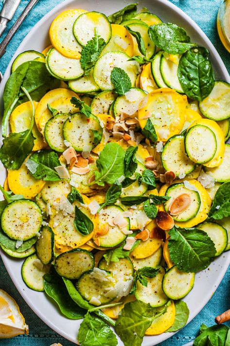 Shaved Zucchini Salad With a Lemony Vinaigrette #salads Shaved Zucchini Salad, Lemony Vinaigrette, Zucchini Tart, Salad Recipes Gluten Free, Caesar Salad Recipe, Zucchini Salad, Whipped Feta, Zucchini Fritters, Goat Cheese Salad