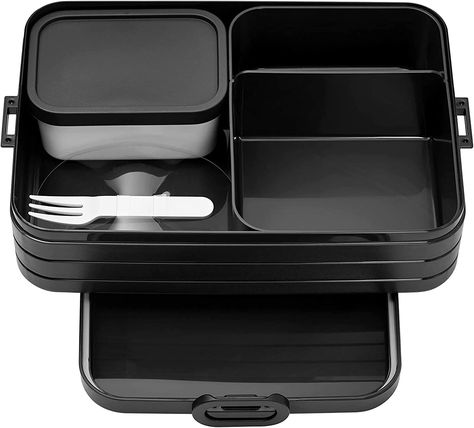 Mepal Limited Edition Take-A-Break Lunch Box, Bento Lunch Box Set, Lunch Box with Compartments, Suitable for up to 4 or 8 Sandwiches, TPE (Thermoplastic Polyethylene)/PP (Polypropylene)/ABS (Acrylonitrile Butadiene Styrene), 1500 ml, Black Edition Lunchbox Design, Lunch Box With Compartments, Lunch Box Set, School Lunch Box, Lunch Containers, Bento Box Lunch, Back To School Shopping, Bento Lunch, Slice Of Bread