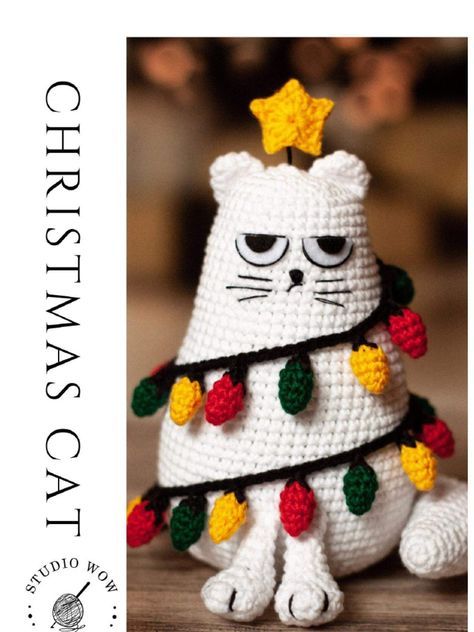 Kat Haken, Magic Ring Crochet, Sc Crochet, Cat Amigurumi, Crochet Christmas Trees, Holiday Crochet, Christmas Crochet Patterns, Crochet Cat, Cat Pattern