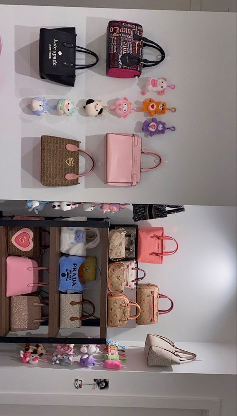 purse inspo, bag collection, girly aesthetic, purse shelf, room inspo, pink aesthetic, home decor, purse aesthetic, pink bags 🦋 (for aesthetic purposes only, not selling anything. pls credit me for use of this pic) Purse On Wall, Bag Collection Aesthetic, Purse Shelf, Pink Aesthetic Home, Room Inspo Pink, Aesthetic Purse, Bag Shelf, Purse Aesthetic, Pink Bags