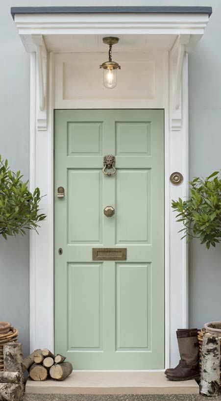 Antiqued Brass Front Door Furniture Brass Front Door, Entrance Staircase, Front Door Furniture, Antique Door Knockers, Natural Building Materials, Green Front Doors, Front Door Styles, Brass Door Knocker, Front Door Handles