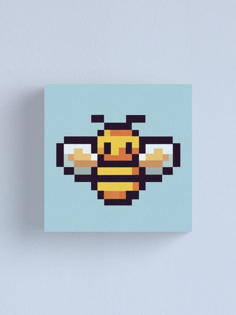 Cute Bee Pixel Art Canvas Print Cute Aesthetic Designs, Bee Pixel Art, Pixel Art Canvas, Cozy Cottagecore, Bee Drawing, Pixel Art Pattern, Bee Art, Perler Bead Art, Cute Aesthetic