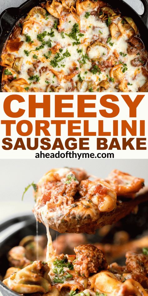 Sausage Tortellini Cream Cheese, Sausage Tortellini Recipes, Easy Cheesy Tortellini, Pasta Italian Sausage, Sausage Tomato Sauce, Sausage And Tortellini, Cheese Tortellini Recipes, Cheesy Tortellini, Tortellini Bake