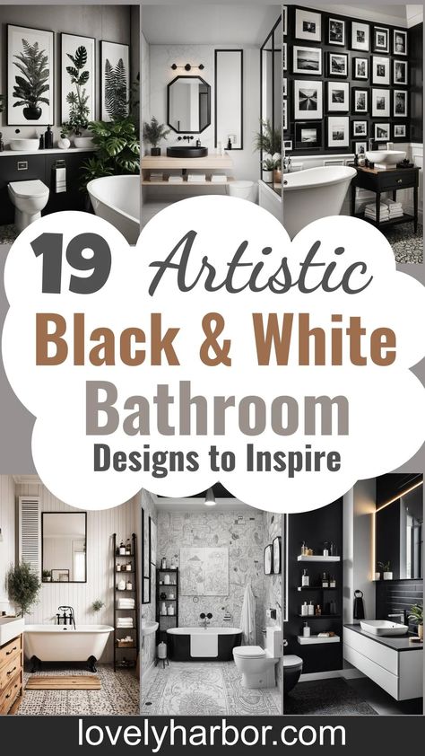 19 Stunning Black and White Bathroom Designs to Inspire You 2 Modern White And Black Bathroom, Black And White Master Bath Ideas, Black And White Bathroom Decor Ideas, Black And White Bathroom Ideas Modern, Small Black And White Bathroom Ideas, Small Black Bathroom Ideas, Black And White Bathroom Tile, Black And White Tile Bathroom, White And Black Bathroom