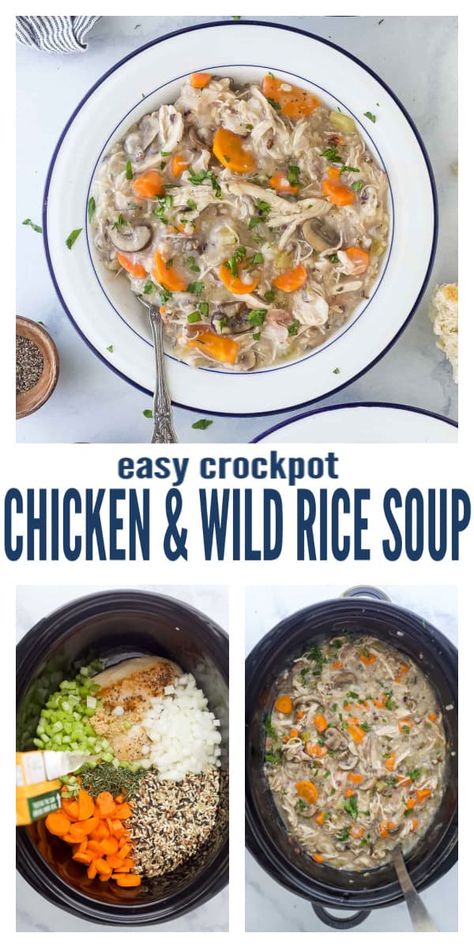 Crockpot Chicken And Wild Rice, Crockpot Chicken Wild Rice Soup, Wild Rice Soup Crockpot, Rice Soup Crockpot, Chicken Breast Soup, Creamy Crockpot Chicken, Crunchy Bread, Chicken And Wild Rice Soup, Wild Rice Soup Recipes