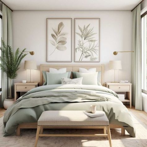 Closet Colour Ideas, Sage Duvet Bedroom, Sage Green White And Gold Living Room, Crème Colored Bedroom, Sage Modern Bedroom, 1 Bedroom Apartment Living Room, Modern Relaxing Bedroom, Calm Peaceful Bedroom Ideas, Master Sweet Bedroom Ideas