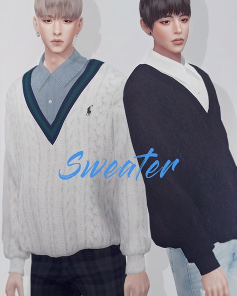 KK Sweater 02 M Clothes Top Male (T-E) My mesh / All morphs / All LODs Custom thumbnails 14 Color / 13 Shirts You can change shirts swatches at ‘Glove category’ 📥 Download & TOU ( Dec 5, 2017 )If... Unisex Sims 4 Clothes, Sims 4 Male Uniform, Sims 4 Cc Male Clothing T Shirts, Sims 4 Male Shirts, Sims 4 Male Clothes Maxis Match, Sims Male Clothes, S4cc Male, The Sims 4 Male Cc, Male Sweater