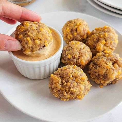 Gluten free sausage balls are a southern favorite for Thanksgiving, potlucks, and parties! Easy to make, everyone will love this recipe. Gluten Free Dairy Free Sausage Balls, Gluten Free Sausage Balls Bisquick, Sausage Balls Gluten Free, Dairy Free Sausage Balls, Gluten Free Bisquick Recipes, Gluten Free Sausage Balls, Gluten Free Entertaining, Snacky Foods, Bisquick Recipe