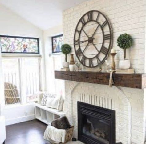 Fireplace Mental, Above Fireplace Decor, Fireplace Walls, Wall Clock Decor Living Room, Room Finds, Entryway Decorating, Farmhouse Mantle Decor, Farmhouse Fireplace Decor, Farmhouse Mantle