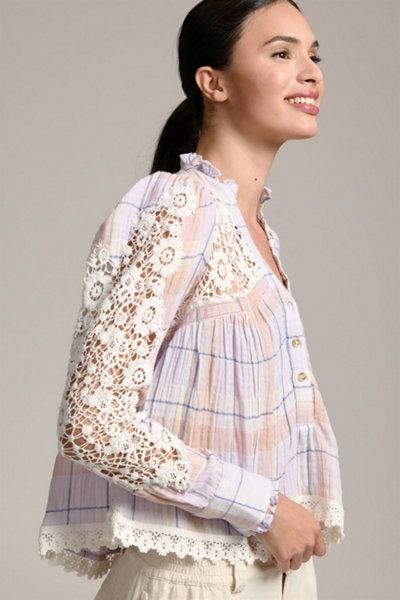 Rent Shirts, Blouses & Tops | Nuuly Puff Blouse, Bow Tie Top, Lace Trim Blouse, Tops And Blouses, Ruffle Crop Top, Velvet Blouses, Front Hand, Summer 24, Floral Print Blouses