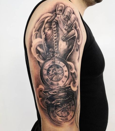 #hand #pocketclock #clock #pocketwatch #ink #realistic #grey #blacknwhite #arm #thessaloniki Pray Tattoo, Pocket Clock, Lion Forearm Tattoos, Watch Tattoo Design, Mama Tattoo, Watch Tattoo, Paradise Tattoo, Hourglass Tattoo, Pirate Tattoo