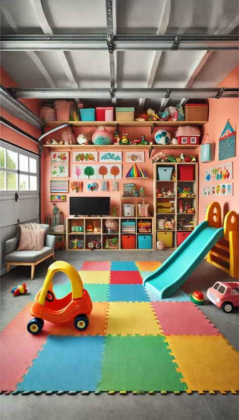 🚀 21 Stunning Garage Decor Ideas That Will Transform Your Space Into a Dream Haven! 🚗✨ Garage Into Playroom, Garage Playroom Ideas, Garage Hangout Ideas, Cozy Playroom, Garage Decor Ideas, Small Playroom Ideas, Playroom Paint Colors, Playroom Garage, Playroom For Kids