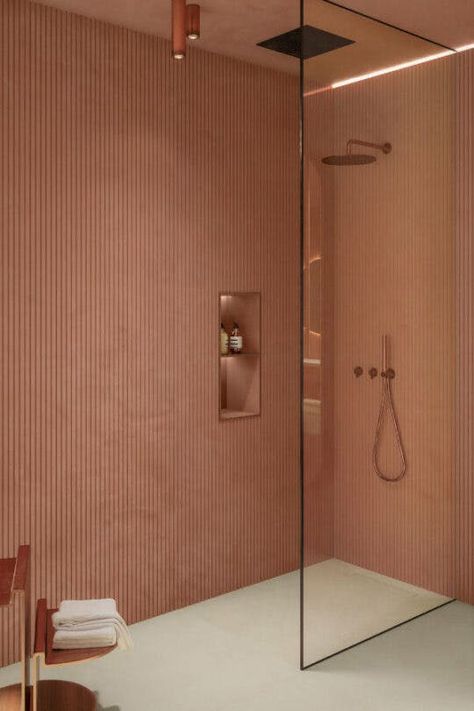 Terracotta Bathroom, Interior Cladding, Trends 2025, Bathroom Inspo, Tiny Bathroom, Bathroom Renos, House Inspo, Interior Design Trends, Bathroom Inspiration