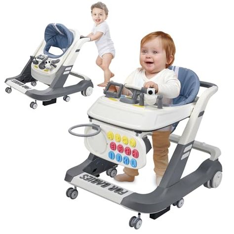 HAPYOOY 4 in 1 Folding Baby Walker, Activity Walker for Boys Girls, Learning-Seated, Toddler Walk-Behind w/Music Toys, Adjustable Height & Speed, Safety Bumper, Infant Walker Anti-Rollover Baby Bottle Labels, Dinosaur Backpack, Music Toys, Baby Bouncer, Boys Backpacks, Baby Protection, Baby Walker, Toy Organization, 2nd Baby