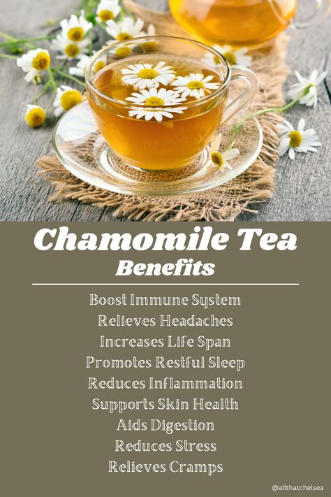 Discover the incredible chamomile tea benefits that can transform your daily routine. This soothing herbal tea is renowned for its ability to reduce stress, aid digestion, and promote restful sleep. Did you know that chamomile also has anti-inflammatory properties that can benefit your skin and overall wellness?  Curious about more chamomile health benefits? Check out my blog for in-depth insights on how chamomile can support your health naturally. Benefits Of Chamomile Tea, Benefits Of Chamomile, Chamomile Tea Benefits, Chamomile Plant, Tea For Colds, Tea Remedies, Tea Health Benefits, Herbs For Health, Tea Benefits