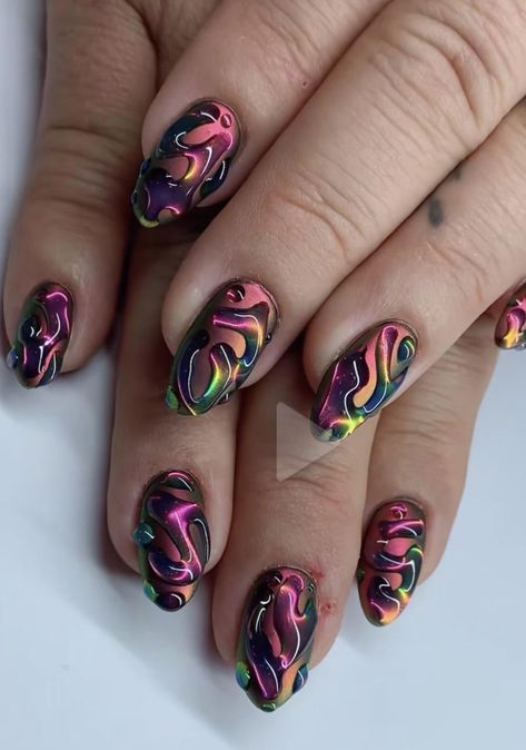 Black Fall Nails, October Nails Fall, Funky Nail Art, Retro Nails, October Nails, Colorful Nails, Grunge Nails, Nails Fall, Get Nails