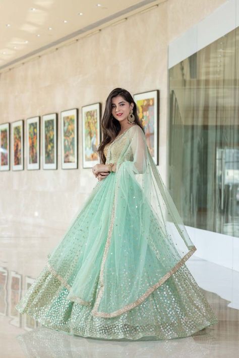 Mint Green Lehenga, Lehenga Choli Designs, Indian Outfits Lehenga, Wedding Lehenga Designs, Lehnga Dress, Green Lehenga, Salwar Kamiz, Indian Bridal Dress, Indian Gowns Dresses