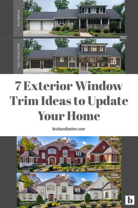 Changing the color of your home’s exterior can elevate its curb appeal, but experimenting with different window trim ideas can provide the right amount of contrast to refresh your home’s entire design. Window trim might seem like a small detail, but choosing the right color for your trim can take your home to the next level. #exteriordesign #trim #windowtrim #paint #paintcolors #exteriorpaint #trimpaint Outdoor Trim Exterior Houses, Window Trim Ideas Exterior Curb Appeal, Outdoor Window Trim On Stucco, Outdoor Window Trim Ideas, White Window Trim Exterior, Exterior Window Trim Ideas On Vinyl, Window Colors Exterior, Window Molding Trim Exterior, Trim Exterior Windows