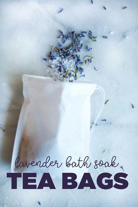 LAVENDER BATH SOAK TEA BAGS: Make a large batch of these Lavender Bath Soak Tea Bags and keep them handy for when you need a relaxing bath or give them as gifts! #bathsoak #treatyourself #pamper Tea Bag Bath Soak, Tea Bag Bath Soak Diy, Bath Tea Recipe Diy, Bath Tea Bags Diy, Lavender Farming, Lavender Patch, Bath Tea Recipe, Lavender Bath Soak, Bath Bags