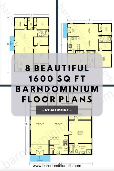 Discover your dream home with these 1600 sq ft barndominium floor plans! Perfect blend of style and functionality. 1600 Sq Ft Barndominium, Barndominium Plans, Custom Home Plans, Barndominium Floor Plans, Open Concept Kitchen, Farmhouse Plans, Barndominium, Common Area, Container House