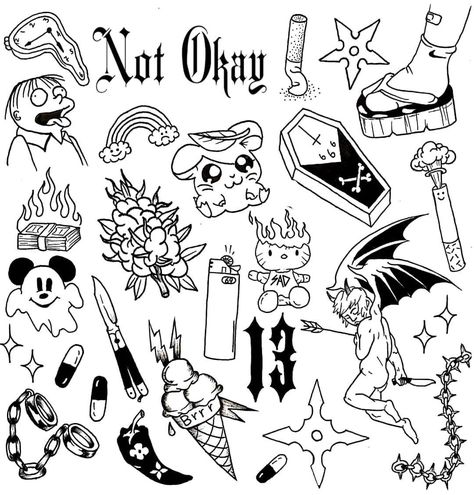 Tato Flash, Tattoo Graffiti, Tattoo Line, Tato Henna, Graffiti Tattoo, Flash Tattoo Designs, Flash Sheet, Tattoo Flash Sheet, Doodle Tattoo