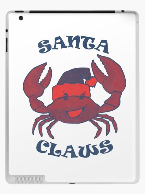 Cartoon image of a crab wearing a Santa hat with the words "Santa Claws" around it. Santa Puns, Visual Puns, Christmas Puns, Santa Claws, Cute Puns, Funny Puns, Ipad Skin, Dad Jokes, Frosted Flakes Cereal Box