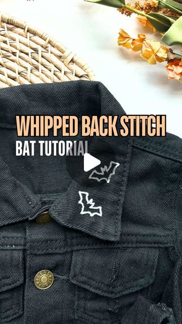 Stitchin With Samantha on Instagram: "🦇🪡Simple Bat Tutorial with whipped back stitch!  Comment BATS for help with the direct link to this pattern in my shop!  🤍SUPPLIES🤍 - Bat Pattern (My Shop) - Jean Jacket (Amazon - Link in Bio) - @dmc_embroidery White Embroidery Thread (All 6 Strands) - embroidery needle - scissors  🤍STITCHES🤍 - whipped back stitch  What do you think?? Are you going to try it??🦇✨  #bats #halloween #embroidery #handembroidery #embroiderytutorial #bat #frickinbats #embroidered #embroideredclothing #diycrafts #halloweenlife #fallcrafts #fall #diyembroidery #handembroidered" Bat Embroidery, Back Stitch Embroidery, Bat Pattern, Embroidery Sweater, Embroidery Template, Embroidery Needles, Embroidered Clothes, White Embroidery, Back Stitch