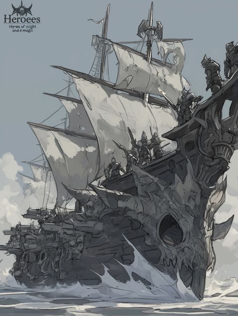 Ghost Ship (Design) —day 5 Pirate Ships Concept Art, Fantasy Pirate Ship Art, Pirate Ship Design, Ghost Ship Art, Fantasy Ships, Ghost Pirate, Haunted Ship, Airship Art, Pirate Ship Art