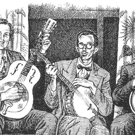 Robert Crumb | Here’s a portrait of the Cheap Suit Serenaders drawn by Crumb in ‘73 which he later retouched in 1995. Robert Armstrong looks so young!... | Instagram Robert Crumb, Cheap Suits, Play Together, Soul Searching, The Bay Area, Original Drawing, Bay Area, Illustrations, Japan