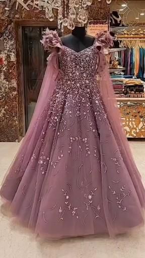 Bride Dress For Engagement, Gown Net Design, Gown Hand Work Design, Gown For Engagement Indian Bride, Indian Engagement Gown, Hand Work Gown Design, Gowns Dresses Indian Engagement, Gown For Wedding Indian Receptions, Engagement Gown For Bride