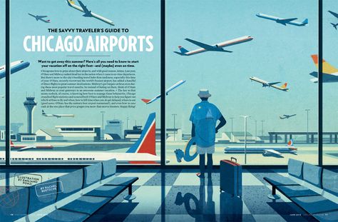 Showcase and discover creative work on the world's leading online platform for creative industries. Airport Illustration, Chicago Airport, Chicago Magazine, Airport Design, Communication Art, Survival Guide, Flat Illustration, Illustrations And Posters, Illustration Character Design