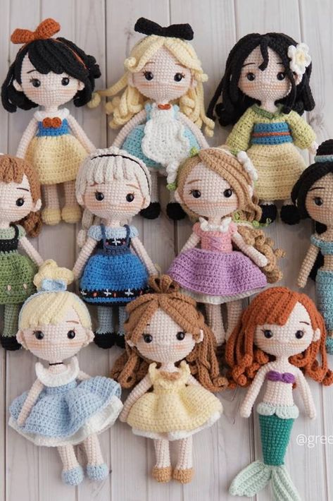 Disney Crochet Patterns, Crocheted Dolls, Crochet Doll Tutorial, Disney Princess Dolls, Crochet Disney, Crochet Dolls Free Patterns, Cute Patterns, Pola Amigurumi, Kawaii Crochet