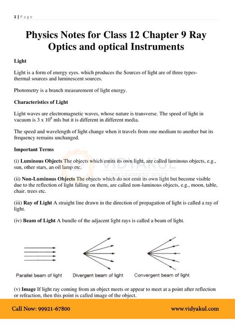 Ray Optics and Optical Instruments Class 12 Notes | Vidyakul Ray Optics Physics Notes, Ray Optics, Class 12 Notes, Spherical Mirror, Physics Lessons, Physics Notes, Class 12, Sample Paper, Altered Images