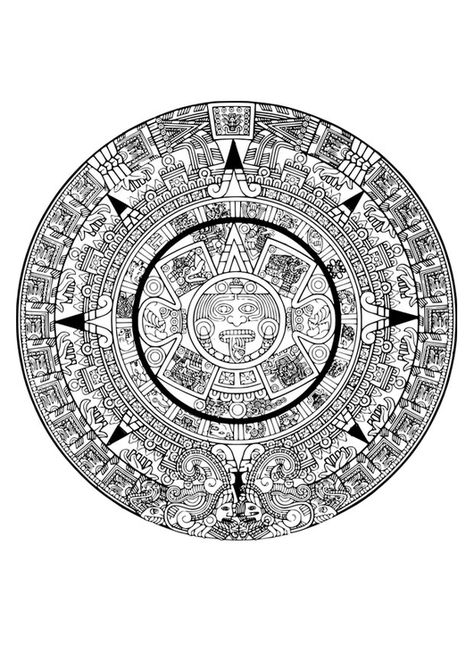 Coloring page Aztec calendar - img 29116. Maya Calendar, Aztec Drawing, Mayan Temple, Aztec Tattoo Designs, Aztec Culture, Mayan Calendar, Aztec Tattoo, Calendar Poster, Aztec Warrior