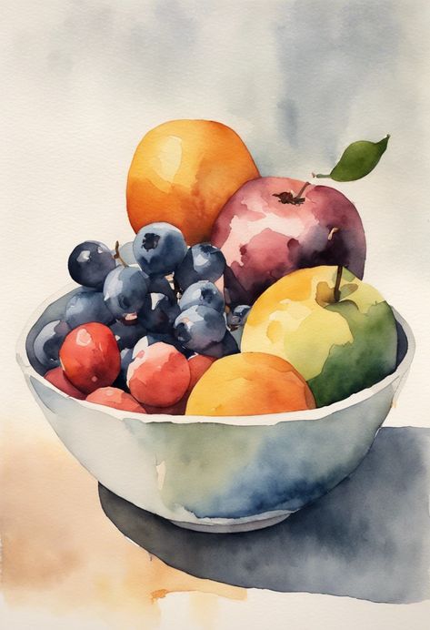 Bowl of Fruits Check more at https://qomart.com/bowl-of-fruits/ Fruit Bowl Drawing, Watercolor Scenery Painting, Watercolor Step By Step, Watercolor Process, Autumn Still Life, Fruit Sketch, Watercolor Pencil Art, Watercolor Scenery, Life Drawing Reference