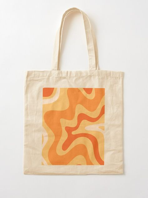 "Retro Liquid Swirl Abstract Pattern Square Yellow Orange Tangerine" Tote Bag by kierkegaard | Redbubble Diy Totes, Tod Bag, Diy Tote Bag Design, Handpainted Tote Bags, Canvas Bag Diy, Orange Tote Bags, Bag Painting, Canvas Bag Design, Sacs Tote Bags