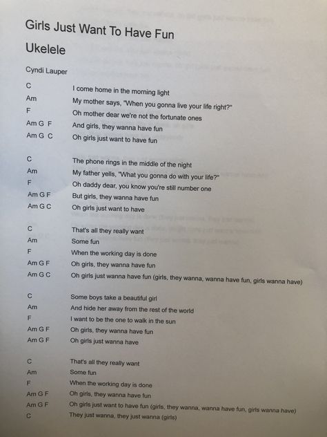 Ukelele girls just wanna have fun Slipping Through My Fingers Ukulele, Banjo Songs, Uke Chords, Chords Ukulele, Ukelele Chords Ukulele Songs, Cindy Lauper, I Dont Like Mondays, Guitar Things, Ukulele Chords Chart