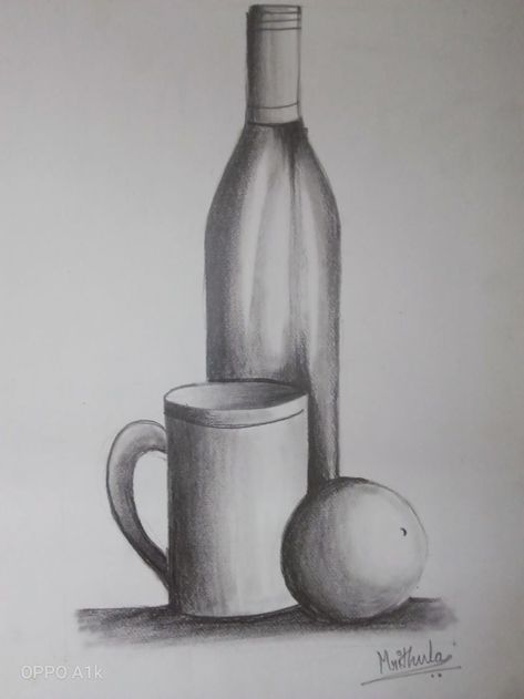 Still Life Drawing Sketch, Still Art Sketches, Beginner Still Life Drawing, Still Life Drawing Pencil Shading, Still Life Pencil Shading Easy, Pencil Art Still Life, Easy Still Life Drawing Pencil Sketch, Still Life Drawing Pencil Objects, Still Life Art Drawing