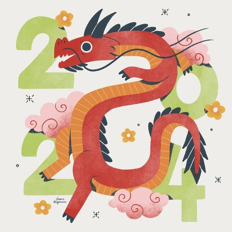 Lunar New Year Illustration 2024, Lunar New Year Of The Dragon, Year Of Dragon Illustration, Lunar New Year Dragon Art, Cny Dragon Illustration, Lunar New Year Dragon Illustration, Dragon Lunar New Year Design, Chinese Dragon Illustration Cute, Dragon New Year Illustration