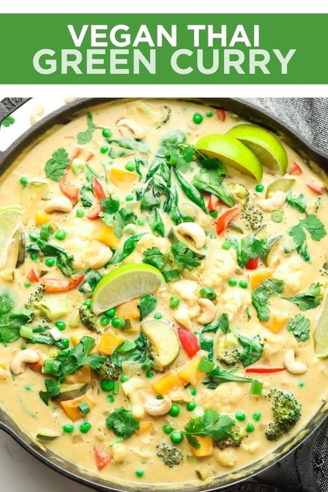 Green Curry Recipes Vegetarian, Thai Curry Recipes Vegetarian, Green Curry Vegetarian, Vegetable Thai Green Curry, Green Curry Vegan, Creamy Green Sauce, Easy Thai Green Curry, Vegan Thai Curry, Vegan Thai Green Curry