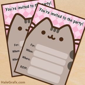 Free Printable Pusheen party invitation Pusheen Party Invitations, Cat Birthday Invitations Free Printable, Pusheen The Cat Birthday Party, Kawaii Labels, Pusheen Crafts, Pusheen Birthday Party Ideas, Pusheen Birthday Party, Cat Themed Party, Pusheen Birthday