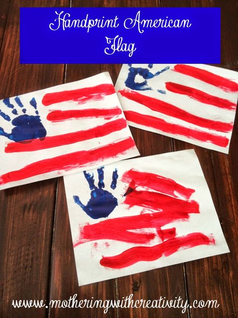 Mothering with Creativity: Handprint American Flag.    Great for 4th of July or USA themes! Fourth Of July Crafts For Kids, 13 Colonies, 4th July Crafts, Craft Ideas For Kids, Au Pair, Patriotic Crafts, Daycare Crafts, Flag Art, July Crafts