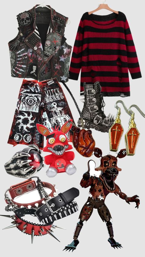 Nightmare Foxy Outfit Inspo 💀🦊 Fnaf Outfit Ideas, Nightmare Foxy, Scene Core, Swag Art, Rock Outfits, Least Favorite, Dream Style, Awesome Stuff, Retro Outfits