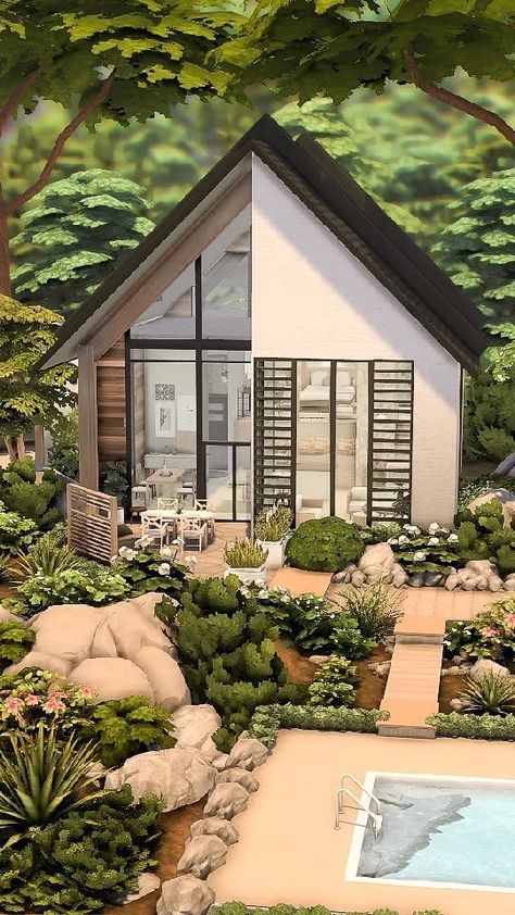 sarina_sims on Instagram: Medium Size Modern Home - Exterior/Build Video (No CC) ❤️ _ This home has 1 bedroom, 1 bathroom and is located on a 40x30 lot. Available in… Sims 4 Boho House Exterior, Sims 4 Japandi House, Sims House Exterior, Boho House Exterior, Modern Scandinavian House, Small Japanese House, Sims 4 Builds, Sims4 House, Japandi Home