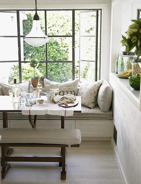 Chris Barrett {white rustic modern window seat / banquette… | Flickr Bench Dining Area, Modern Window Seat, Modern Breakfast Nook, Built In Bench Seating, Window Seat Kitchen, Bench Seating Kitchen, Window Seat Design, Dining Room Windows, Rustic Cabinets