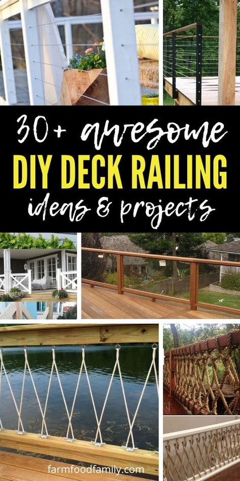 Top 30 DIY Deck Railing Ideas 34 X Deck Railing, Pallet Deck Railing Ideas, Diy Small Deck Ideas, Deck Rails Diy Simple, Small Deck Railing Ideas, Alternative Deck Railing Ideas, Deck Spindle Ideas, Affordable Deck Railing Ideas, Fence Railing Ideas