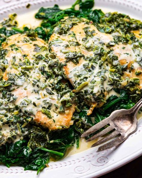 Sip and Feast Chicken Lombardi, Creamy Chicken Florentine, Sliced Chicken Breast Recipes, Chicken Florentine Recipe, Sip And Feast, Feast Recipes, Spinach Sauce, Fried Chicken Cutlets, Meals Chicken